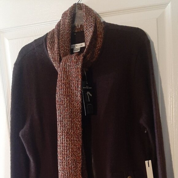 New SUSAN BRISTOL 100% Wool Brown Front Zip Jacket with a Detachable Scarf - Picture 2 of 5